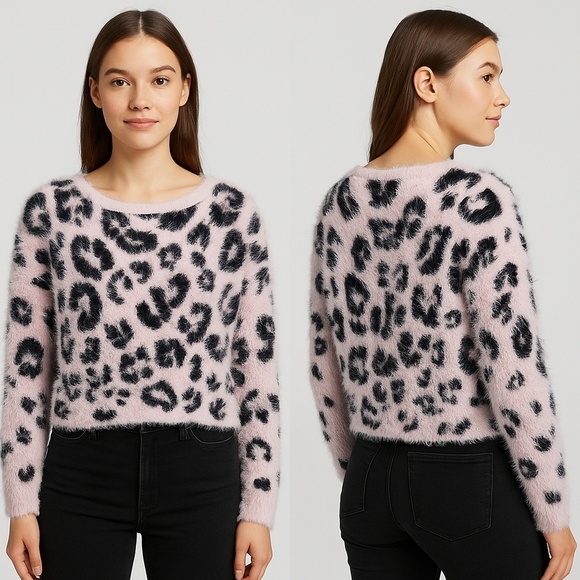 Wild Fable Pink Leopard Print Fuzzy Sweater Size M - Picture 1 of 13